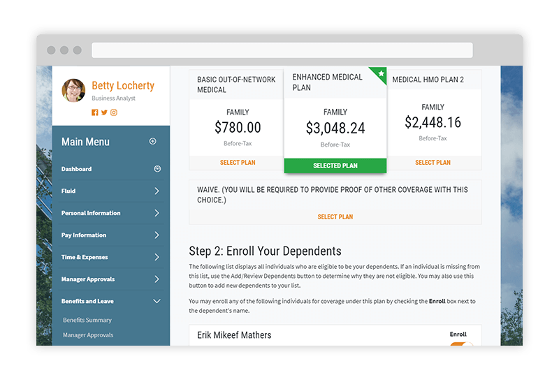 InFlight Benefits Open Enrollment Screen